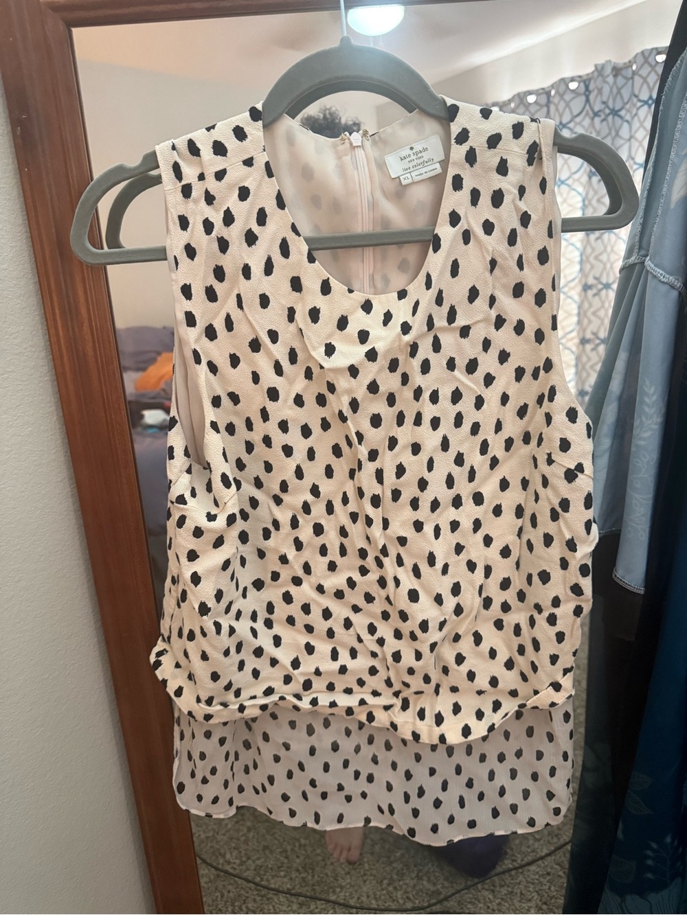 kate spade Ivory and Black Polka Dot Sleeveless Blouse